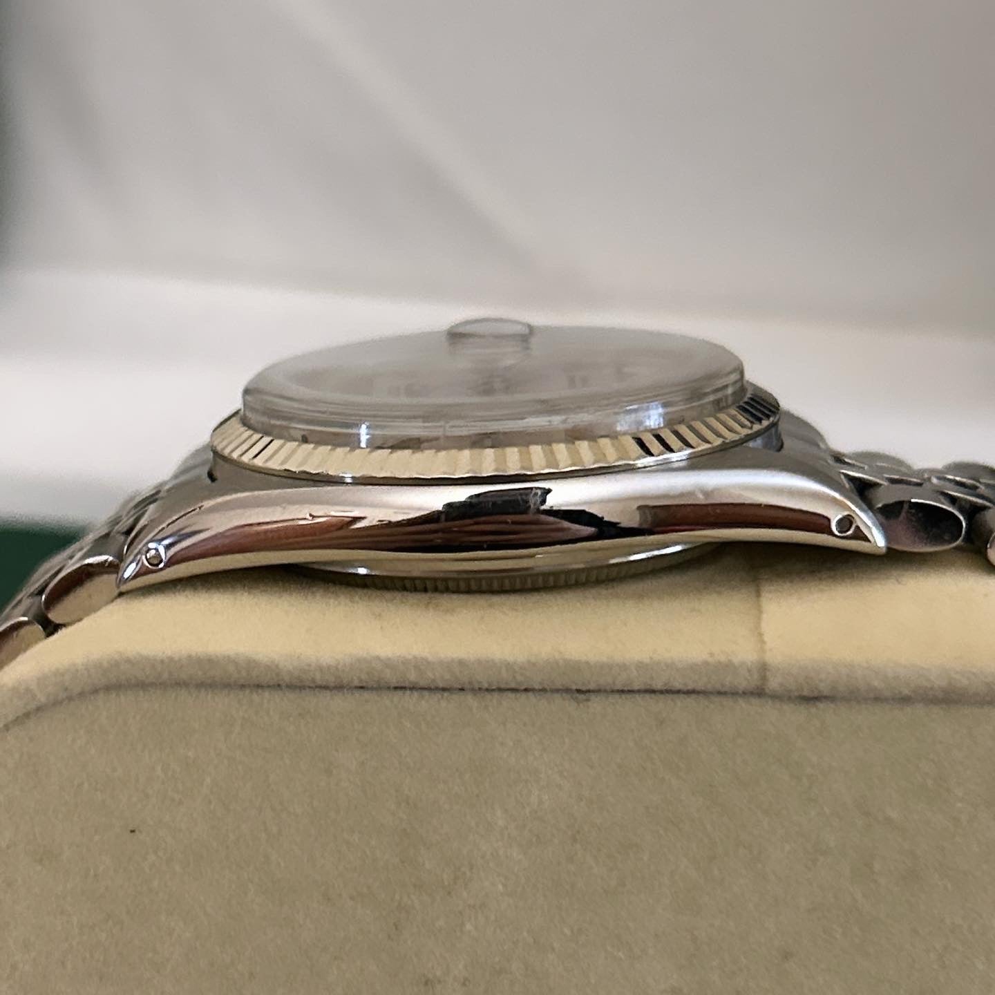 Rolex 1601 Stainless Steel + White Gold Fluted Bezel