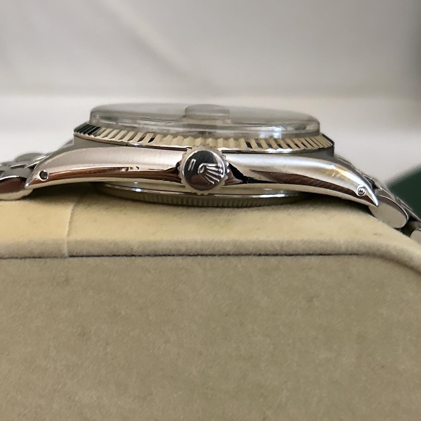 Rolex 1601 Stainless Steel + White Gold Fluted Bezel