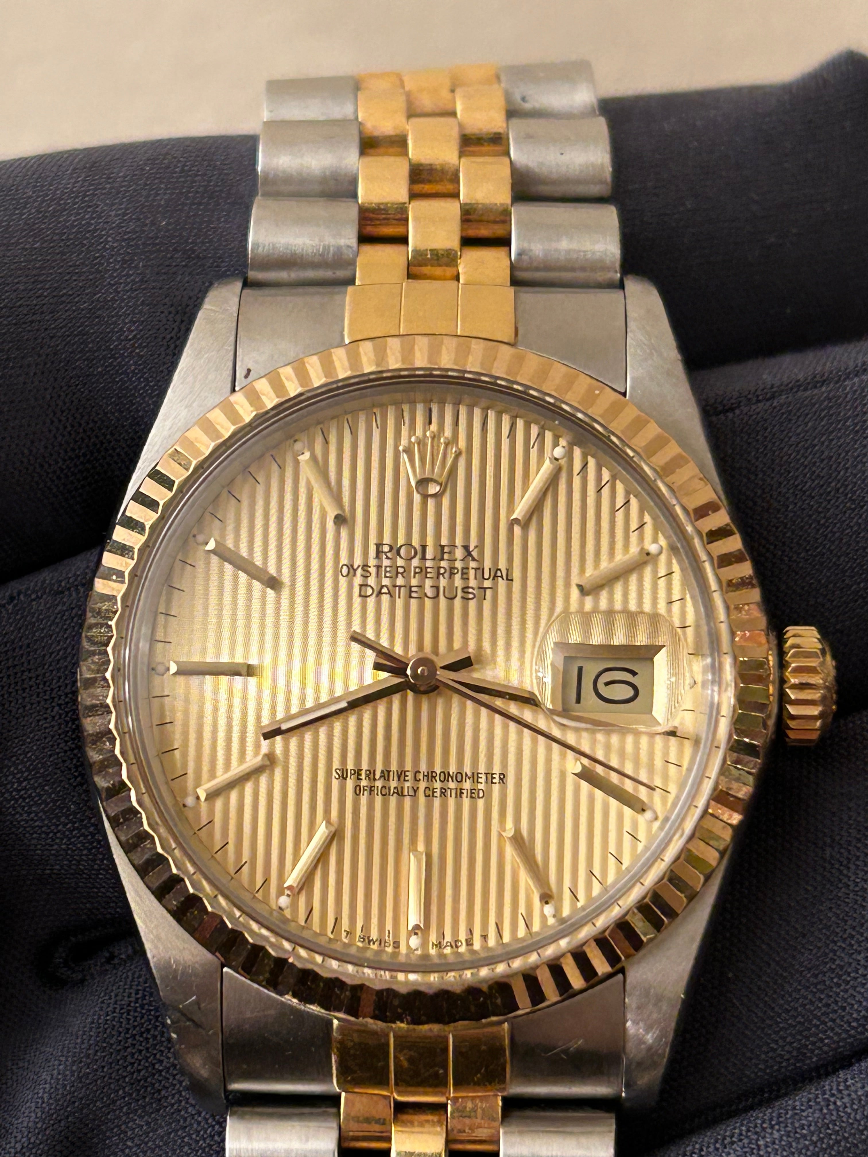 1988 Rolex Datejust Champagne Tapestry Dial Two Tone Stainless