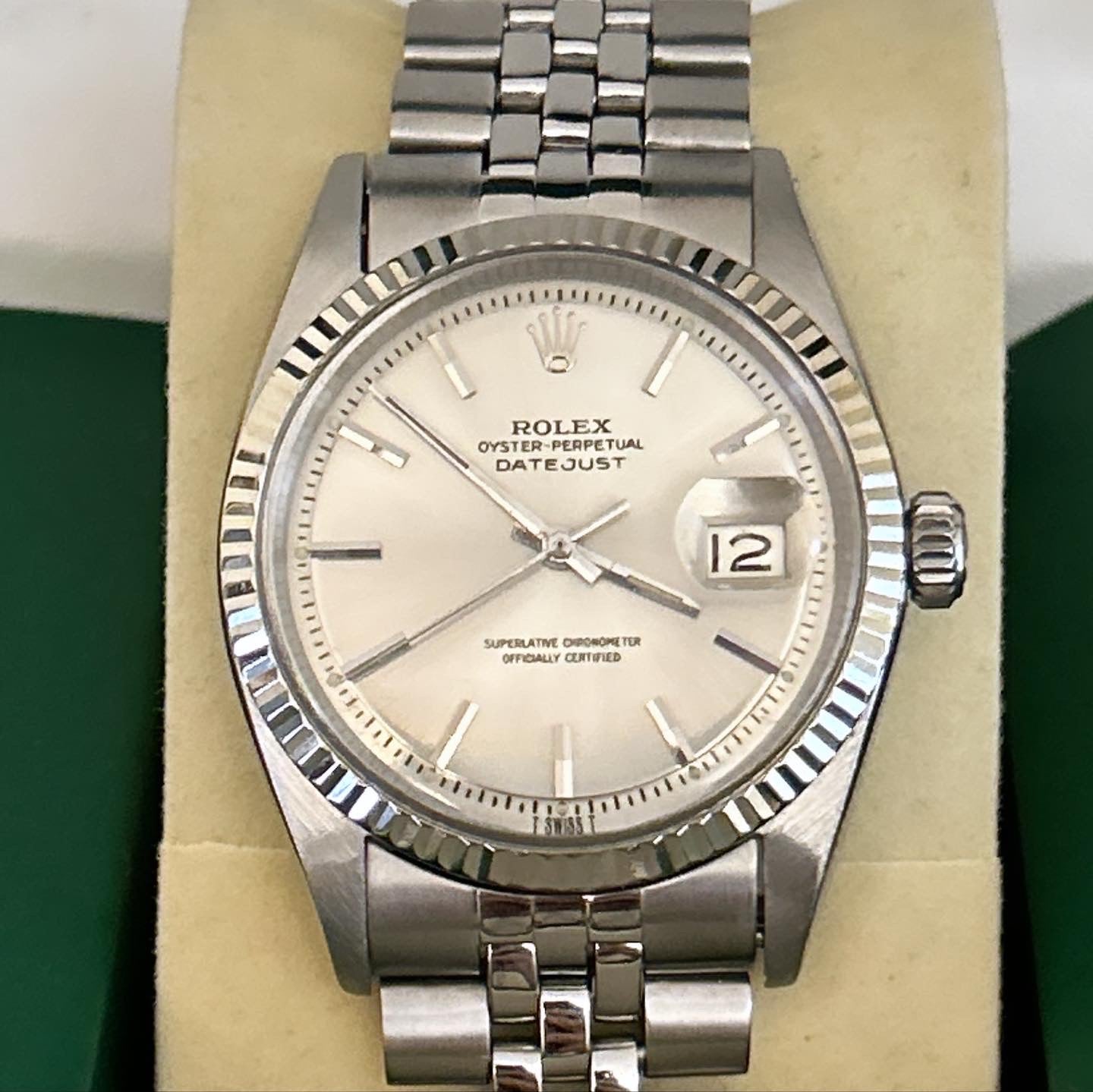 Rolex 1601 Stainless Steel + White Gold Fluted Bezel