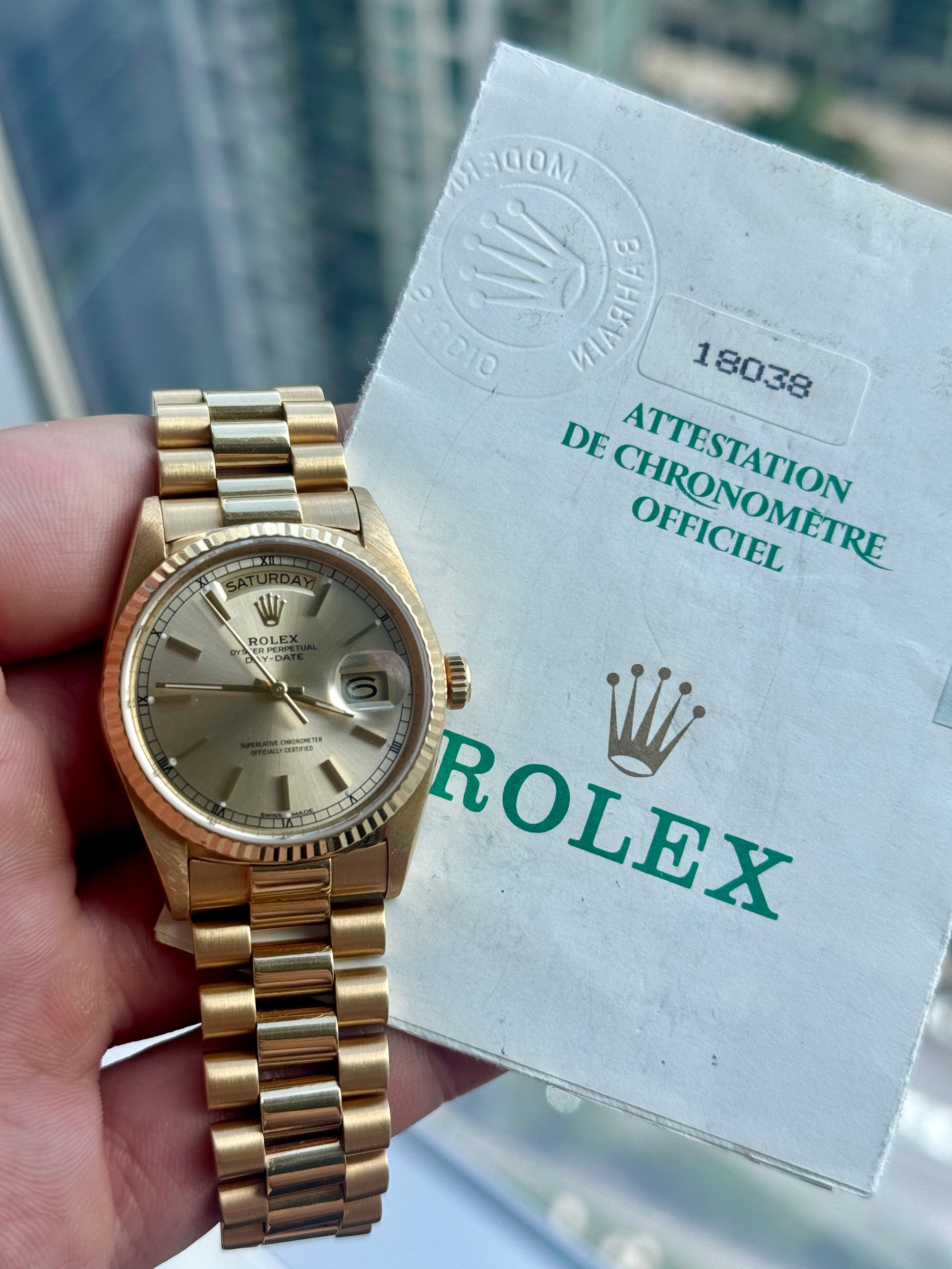 1988 Rolex Day-Date 18038 18KT Yellow Gold